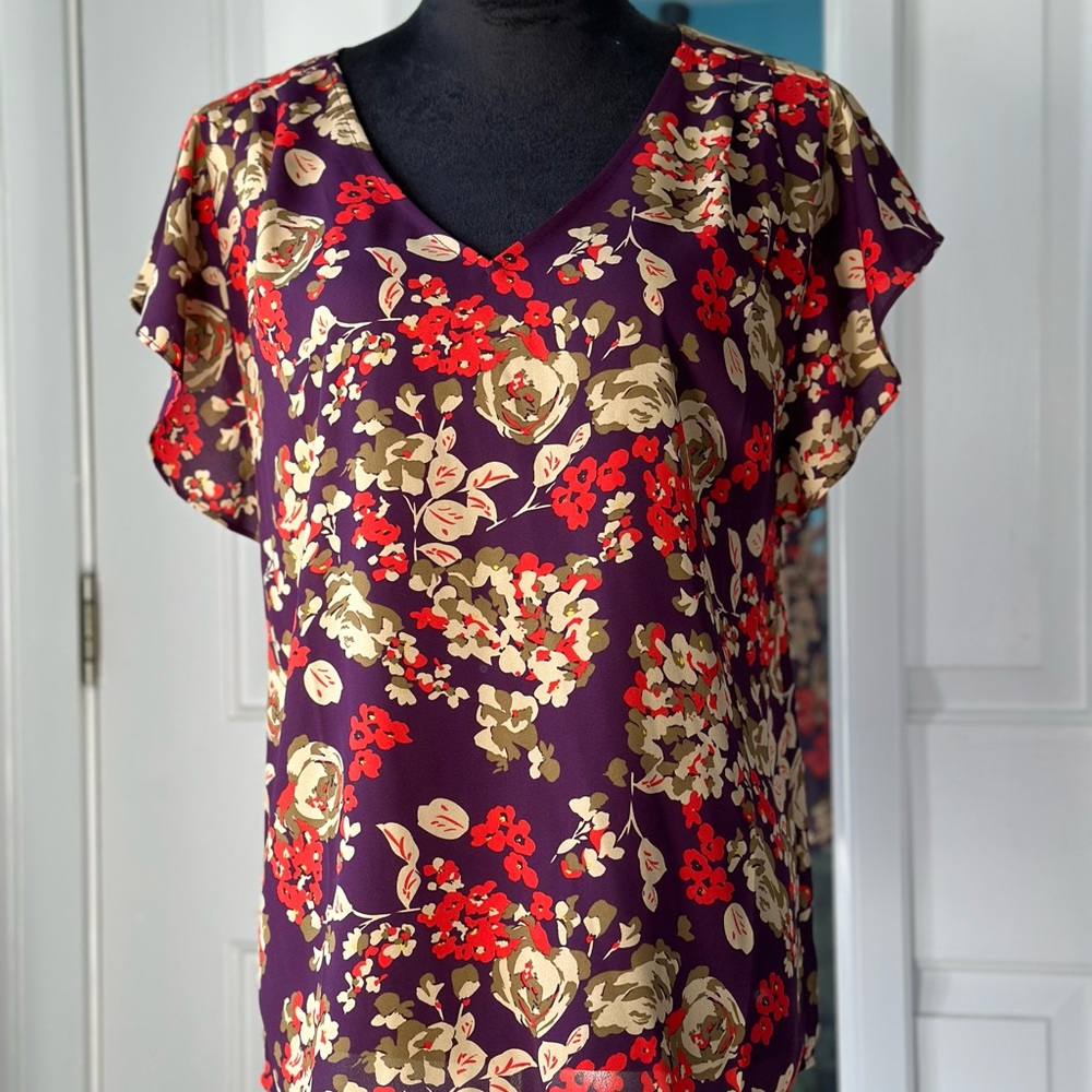 Cabi 4169 Purple Red A La Mode Floral Top